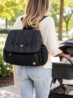HAPP Black Quilted Diaper Bag Backpack / Convertible Travel Baby Bag